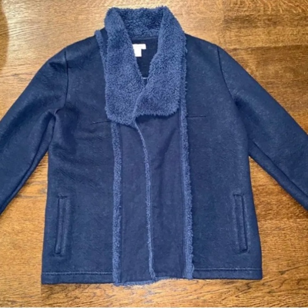 LL Bean Blue Fleece Cardigan Jacket Coat Small Petite